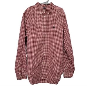 Ralph Lauren Boys Red Plaid‎ Button Down Shirt Size L (14-16) Christmas Holiday